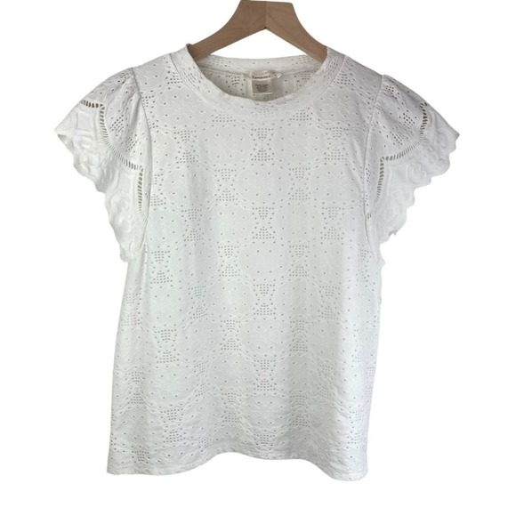 URBAN Romantics Tops - Urban Romantics Top Eyelet Short Sleeve Blouse Shirt White Small